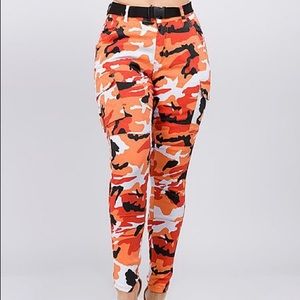Orange camo cargo pants